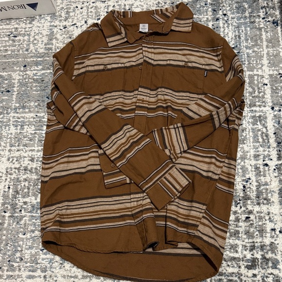 Hurley Men's Casual Brown Striped Shirt - Picture 1 of 5